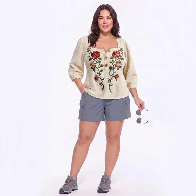 Plusock Plus Size Floral Square Neck Blouse - image 6
