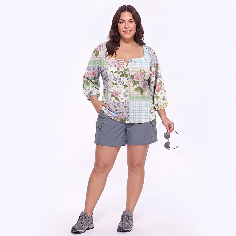 Plusock Plus Size Floral Square Neck Blouse - image 22