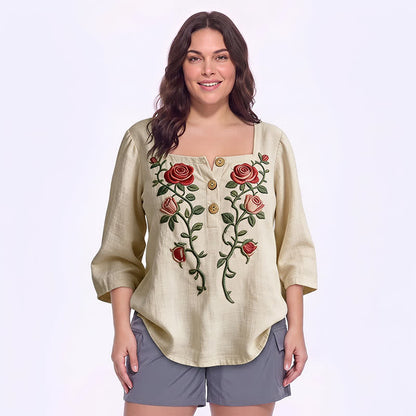 Plusock Plus Size Floral Square Neck Blouse - A - 5XL - image 4
