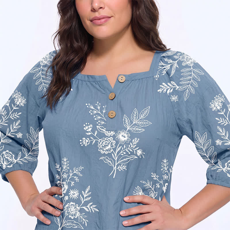 Plusock Plus Size Floral Square Neck Blouse - image 11