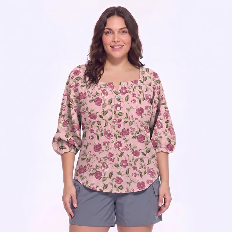 Plusock Plus Size Floral Square Neck Blouse - C - 5XL - image 16