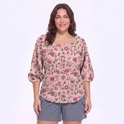 Plusock Plus Size Floral Square Neck Blouse - C - 5XL - image 16