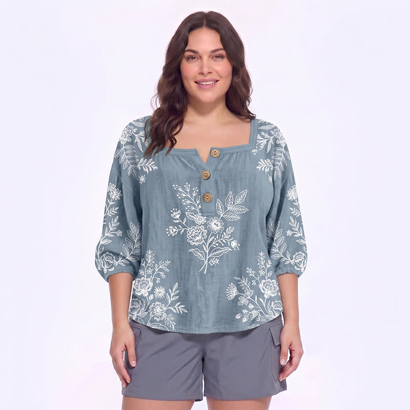 Plusock Plus Size Floral Square Neck Blouse - D - 5XL - image 8