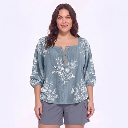 Plusock Plus Size Floral Square Neck Blouse - D - 5XL - image 8