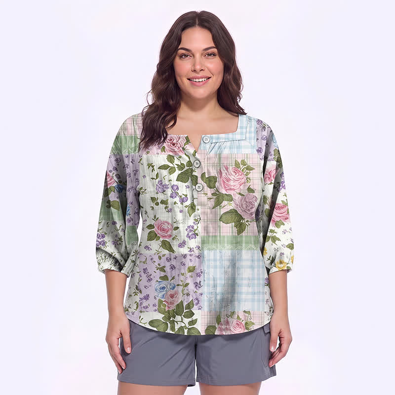Plusock Plus Size Floral Square Neck Blouse - E - 5XL - image 20