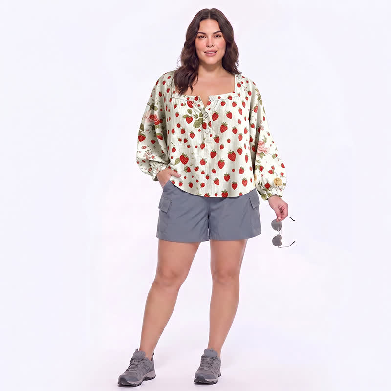 Plusock Plus Size Square Neck Button Front Casual Blouse - image 18