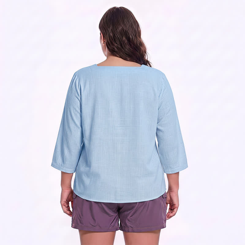 Plusock Plus Size Square Neck Button Front Casual Blouse - image 5