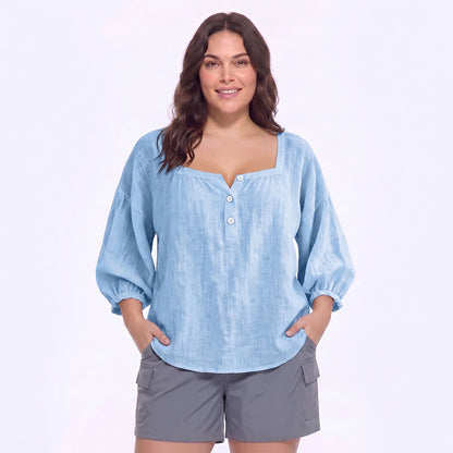 Plusock Plus Size Square Neck Button Front Casual Blouse - C - 5XL - image 4