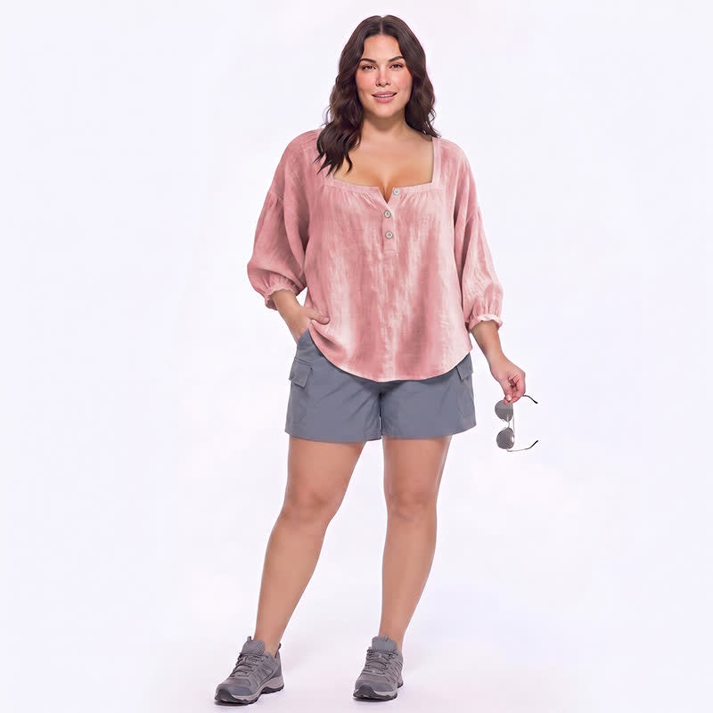 Plusock Plus Size Square Neck Button Front Casual Blouse - image 2