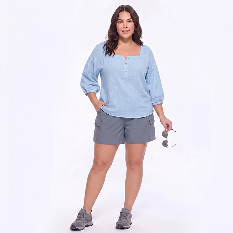 Plusock Plus Size Square Neck Button Front Casual Blouse - image 6