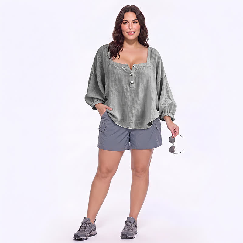 Plusock Plus Size Square Neck Button Front Casual Blouse - image 14