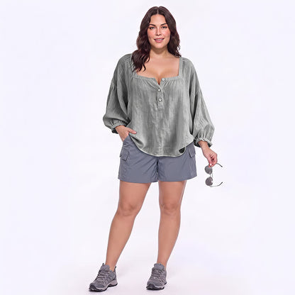Plusock Plus Size Square Neck Button Front Casual Blouse - image 14