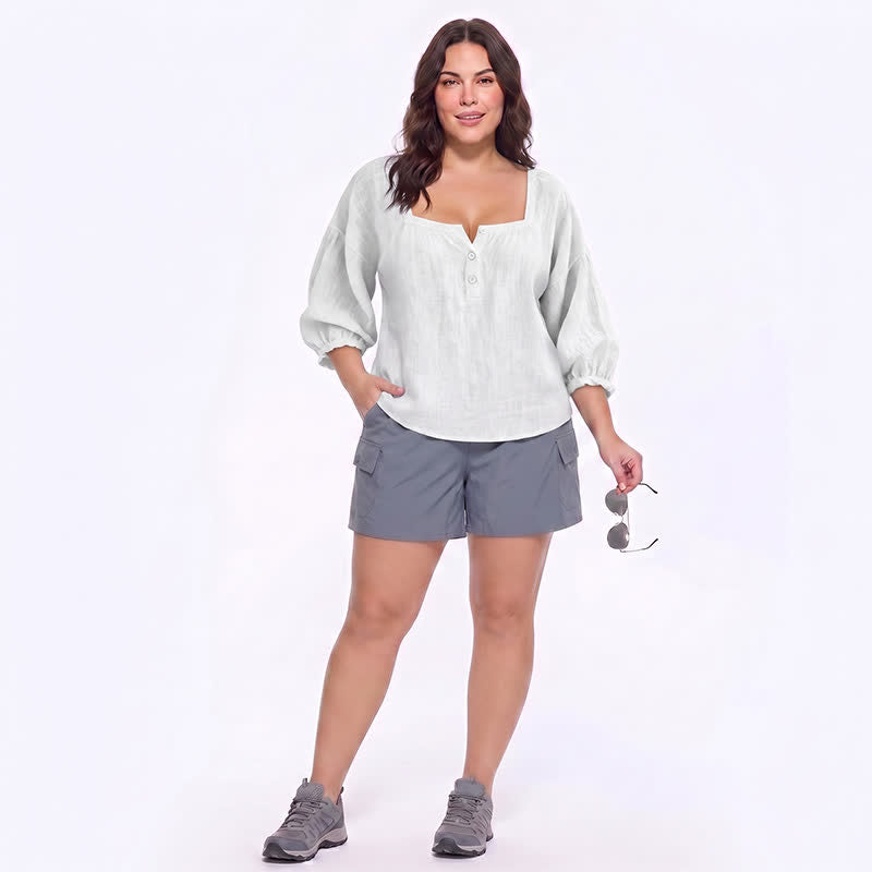 Plusock Plus Size Square Neck Button Front Casual Blouse - image 10