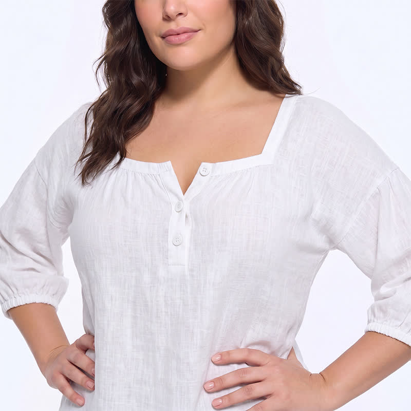 Plusock Plus Size Square Neck Button Front Casual Blouse - image 11