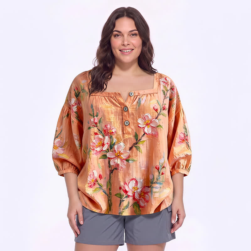 Plusock Plus Size Square Neck Button Front Casual Blouse - E - 5XL - image 20