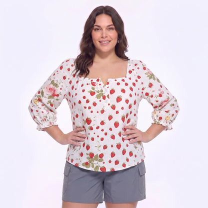 Plusock Plus Size Square Neck Button Front Casual Blouse - F - 5XL - image 16
