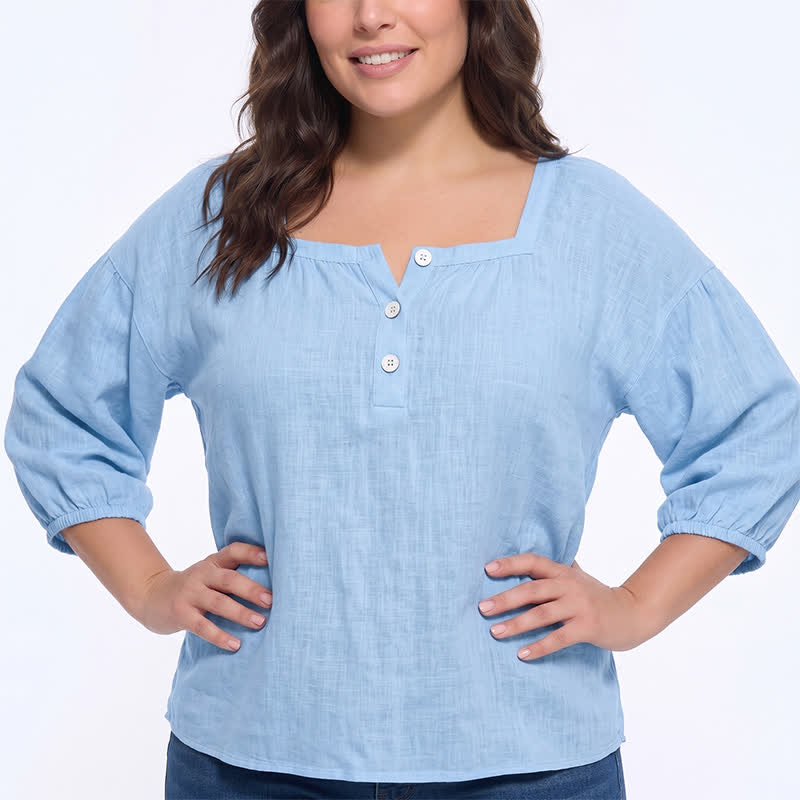 Plusock Plus Size Square Neck Button Front Casual Blouse - image 7