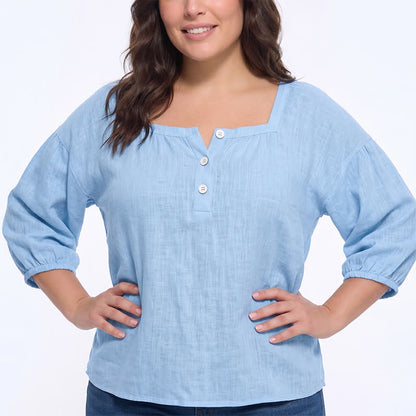 Plusock Plus Size Square Neck Button Front Casual Blouse - image 7