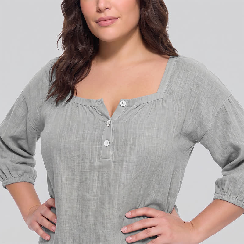 Plusock Plus Size Square Neck Button Front Casual Blouse - image 15