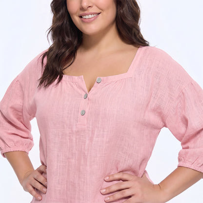 Plusock Plus Size Square Neck Button Front Casual Blouse - image 3