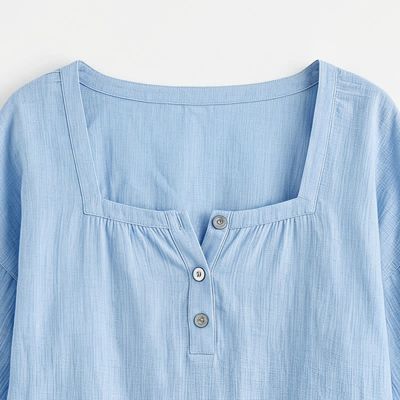 Plusock Plus Size Square Neck Button Front Casual Blouse - image 29