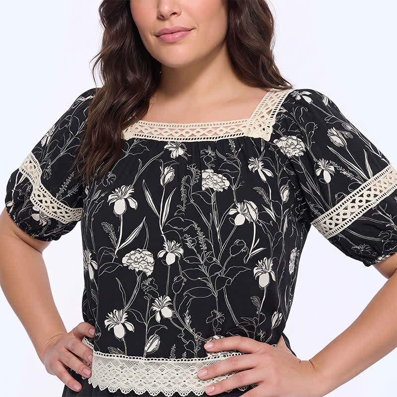 Plusock Vintage Floral Lace Square Neck Blouse - image 3
