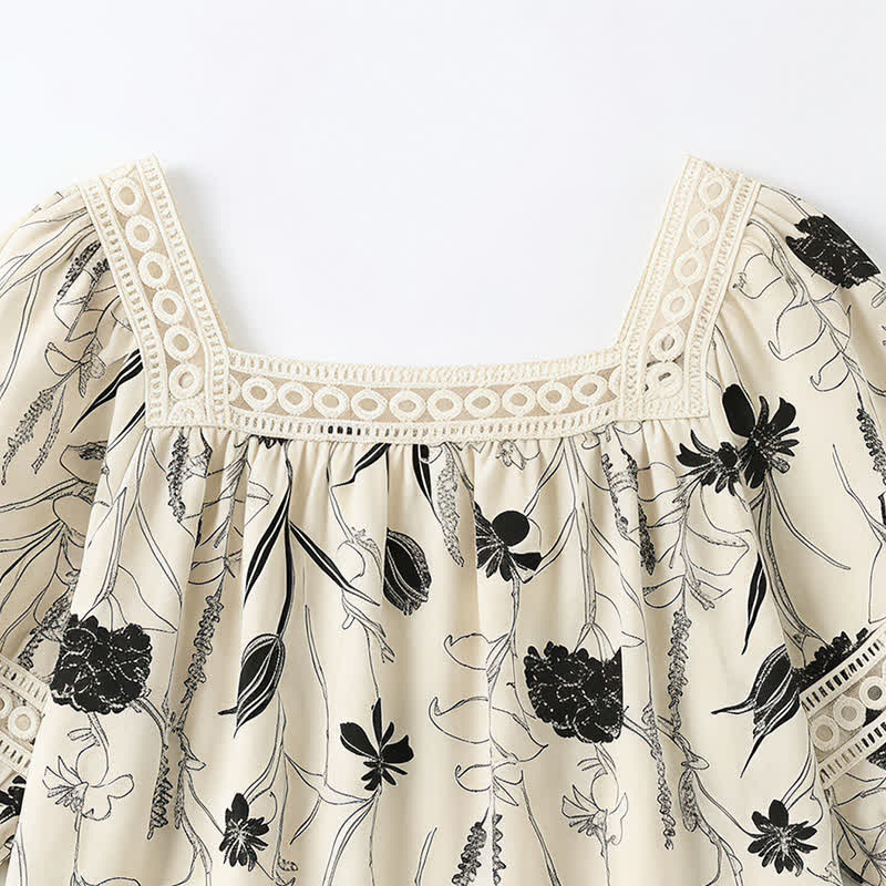 Plusock Vintage Floral Lace Square Neck Blouse - image 12