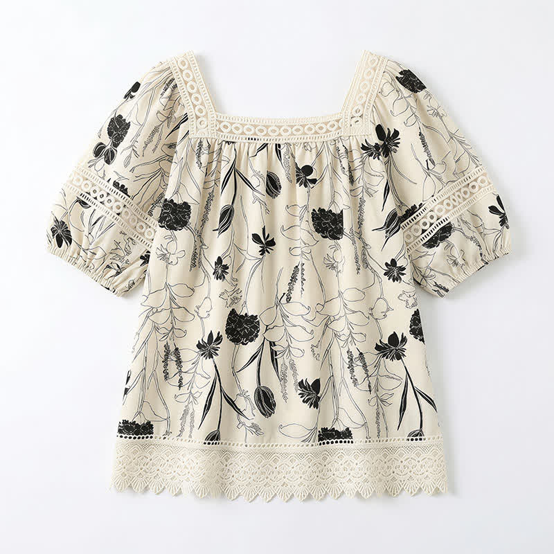 Plusock Vintage Floral Lace Square Neck Blouse - image 8