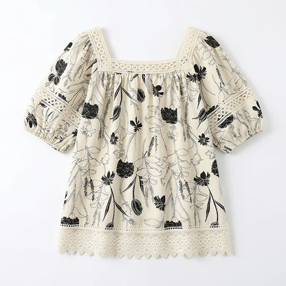 Plusock Vintage Floral Lace Square Neck Blouse - image 8