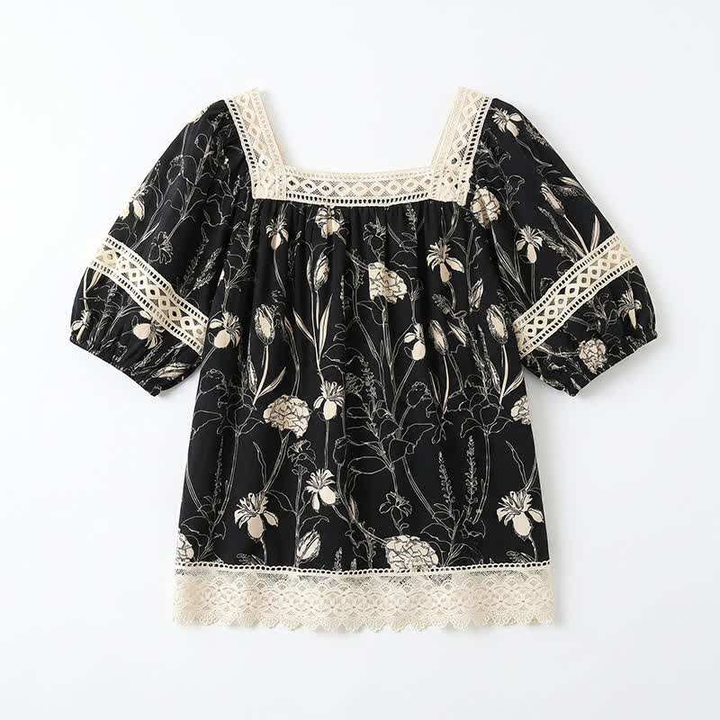 Plusock Vintage Floral Lace Square Neck Blouse - image 9