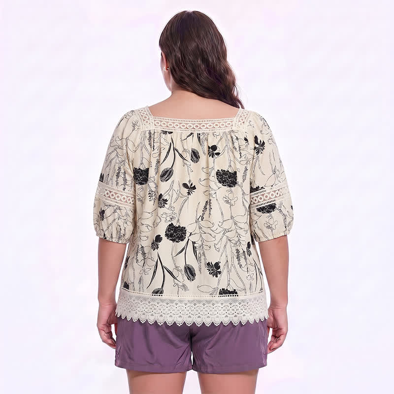 Plusock Vintage Floral Lace Square Neck Blouse - image 5