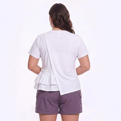 Plusock Asymmetrical Ruffle Hem Relaxed Short Sleeve Blouse - image 5