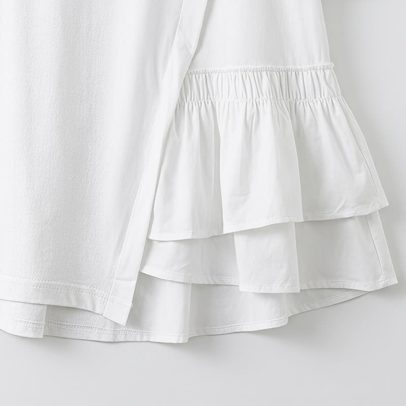 Plusock Asymmetrical Ruffle Hem Relaxed Short Sleeve Blouse - image 10