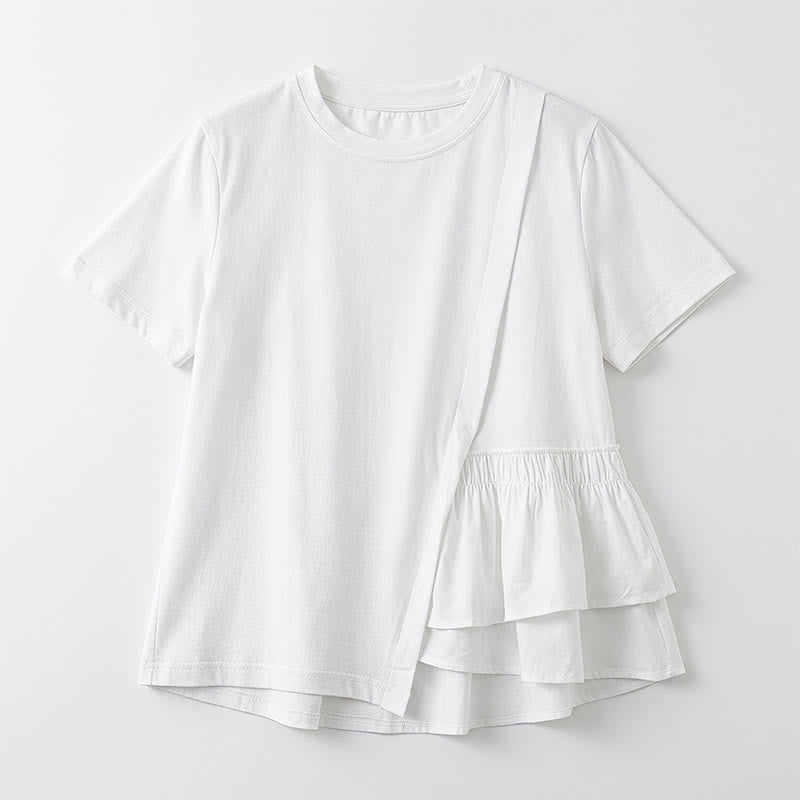 Plusock Asymmetrical Ruffle Hem Relaxed Short Sleeve Blouse - image 9