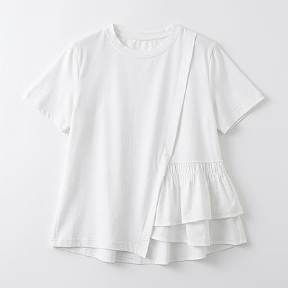 Plusock Asymmetrical Ruffle Hem Relaxed Short Sleeve Blouse - image 9