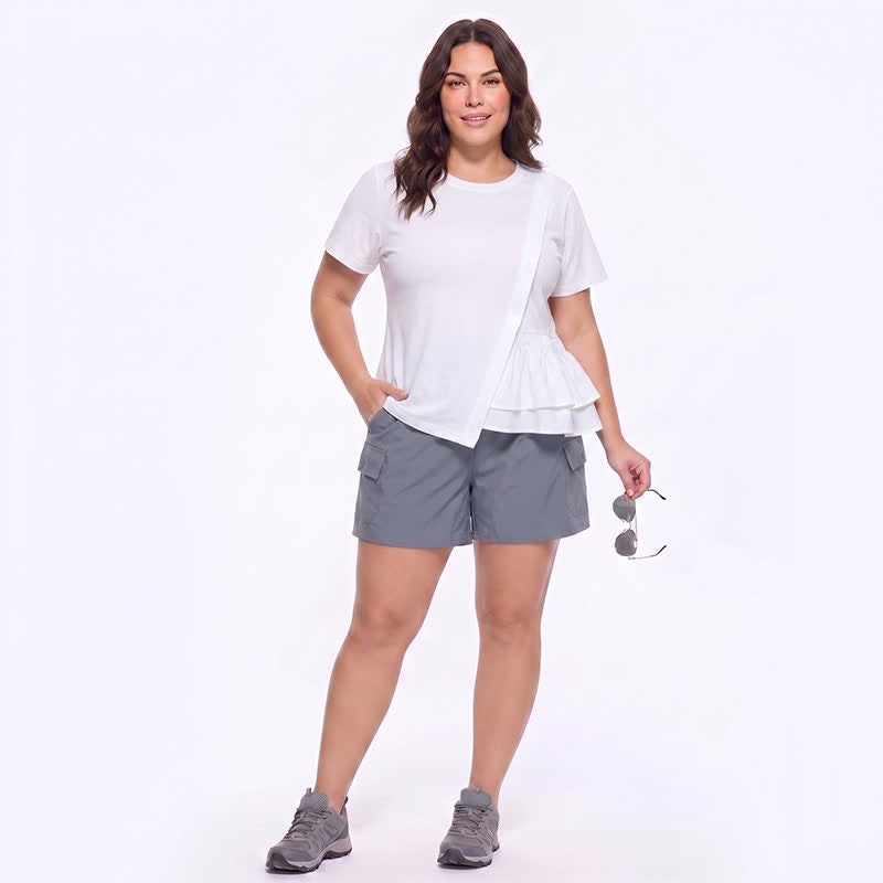 Plusock Asymmetrical Ruffle Hem Relaxed Short Sleeve Blouse - image 6