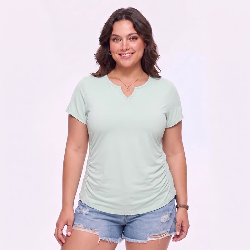 Plusock Plus Size Ruched V Neck Sports Shirt - Green - 5XL - image 4