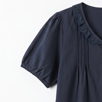Plusock Ruffled V Neck Button Front Everyday Blouse - image 10