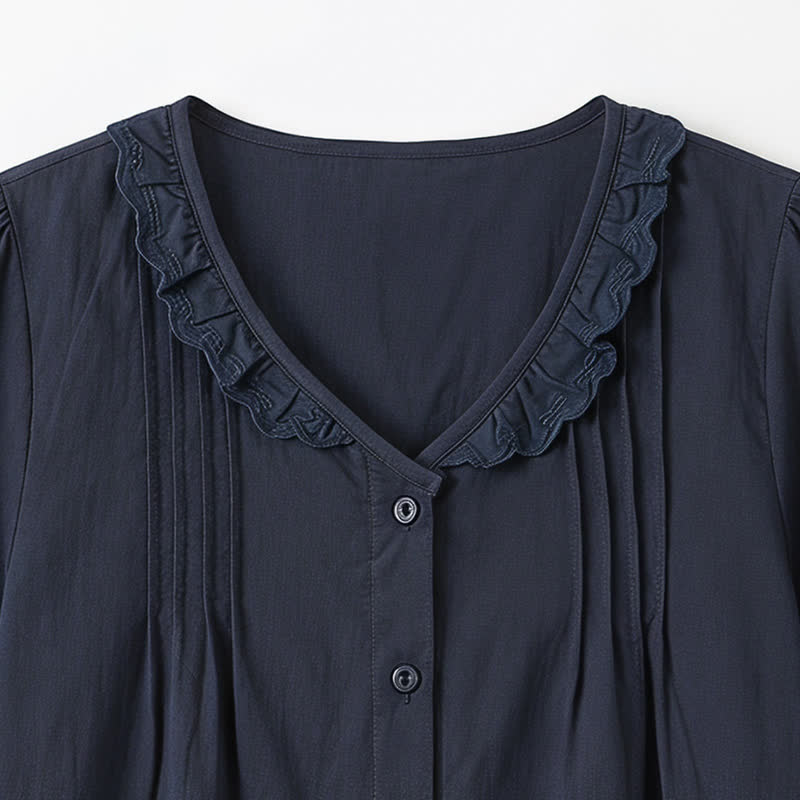 Plusock Ruffled V Neck Button Front Everyday Blouse - image 9