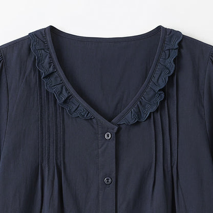 Plusock Ruffled V Neck Button Front Everyday Blouse - image 9
