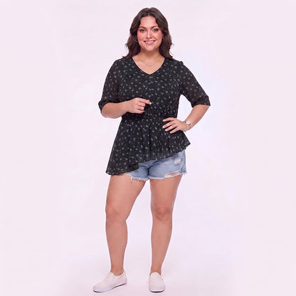 Plusock Plus Size Floral Chiffon Peplum Blouse - image 1