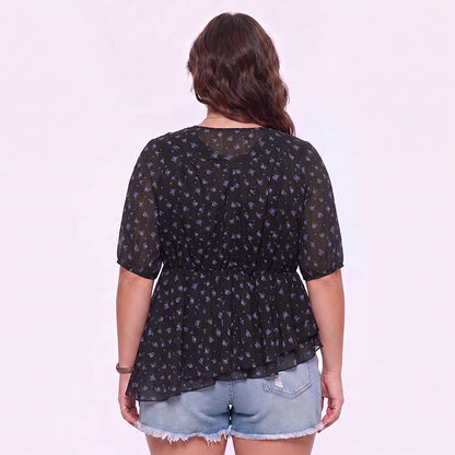 Plusock Plus Size Floral Chiffon Peplum Blouse - image 2