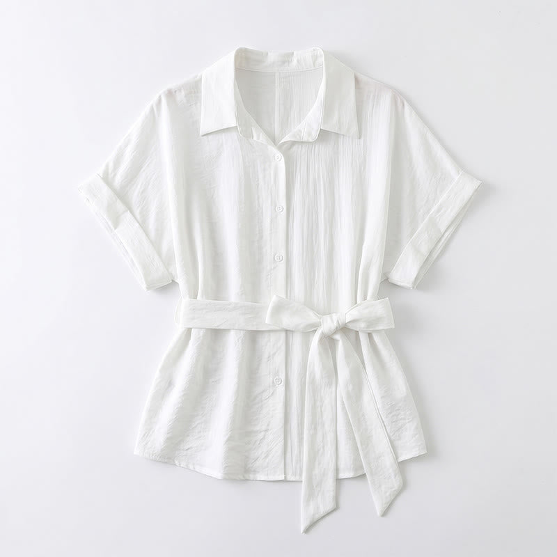 Plusock Breezy Tie Waist Collared Button Up Summer Blouse - image 13