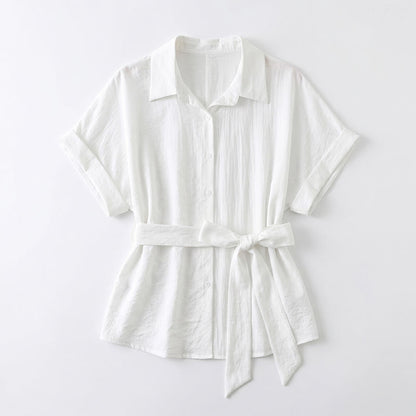 Plusock Breezy Tie Waist Collared Button Up Summer Blouse - image 13