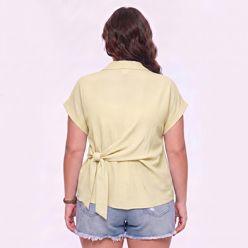Plusock Breezy Tie Waist Collared Button Up Summer Blouse - image 1