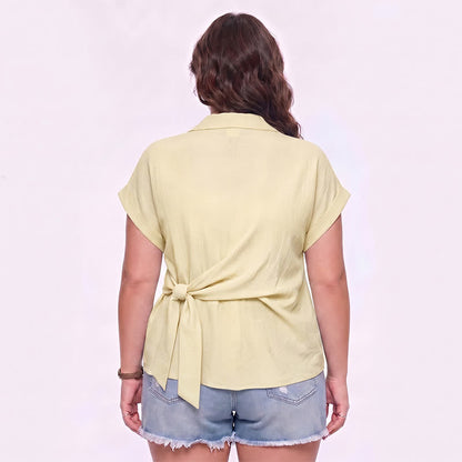 Plusock Breezy Tie Waist Collared Button Up Summer Blouse - image 1