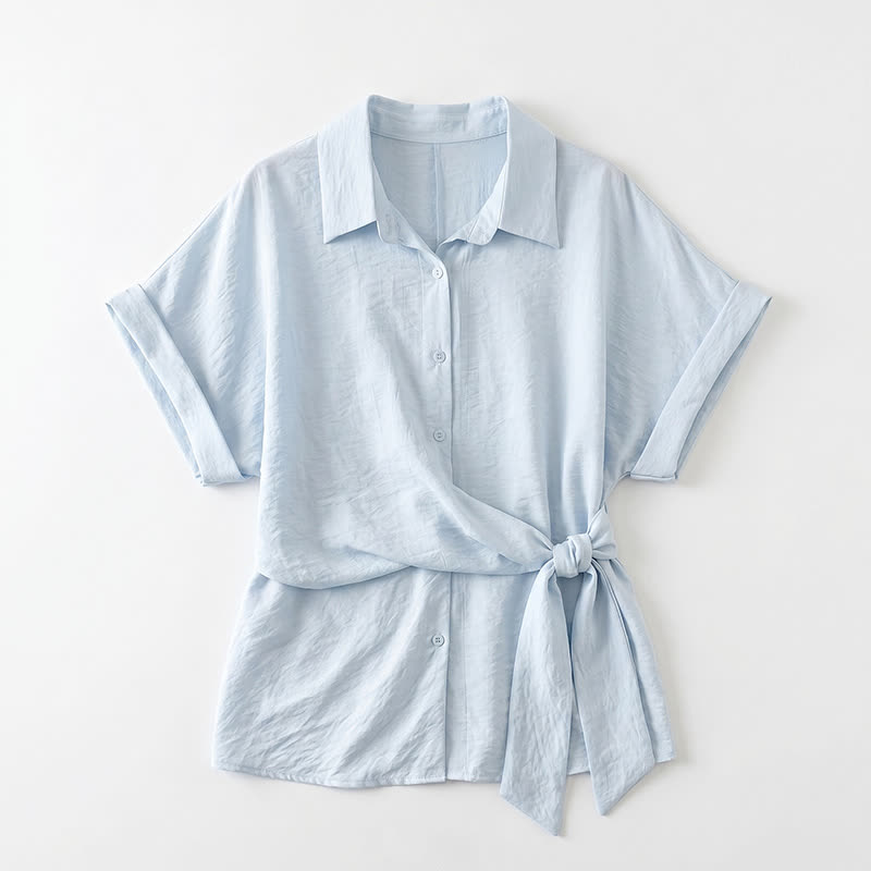 Plusock Breezy Tie Waist Collared Button Up Summer Blouse - image 12