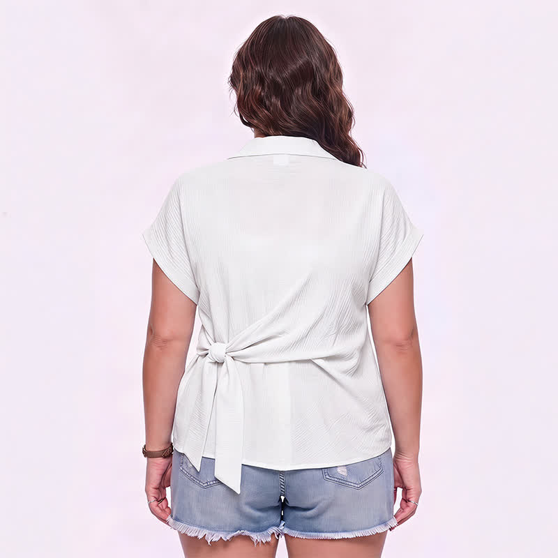 Plusock Breezy Tie Waist Collared Button Up Summer Blouse - image 9