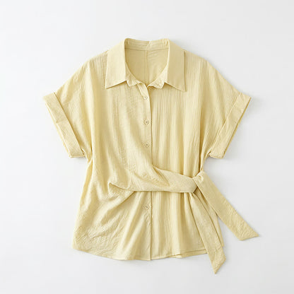 Plusock Breezy Tie Waist Collared Button Up Summer Blouse - image 14