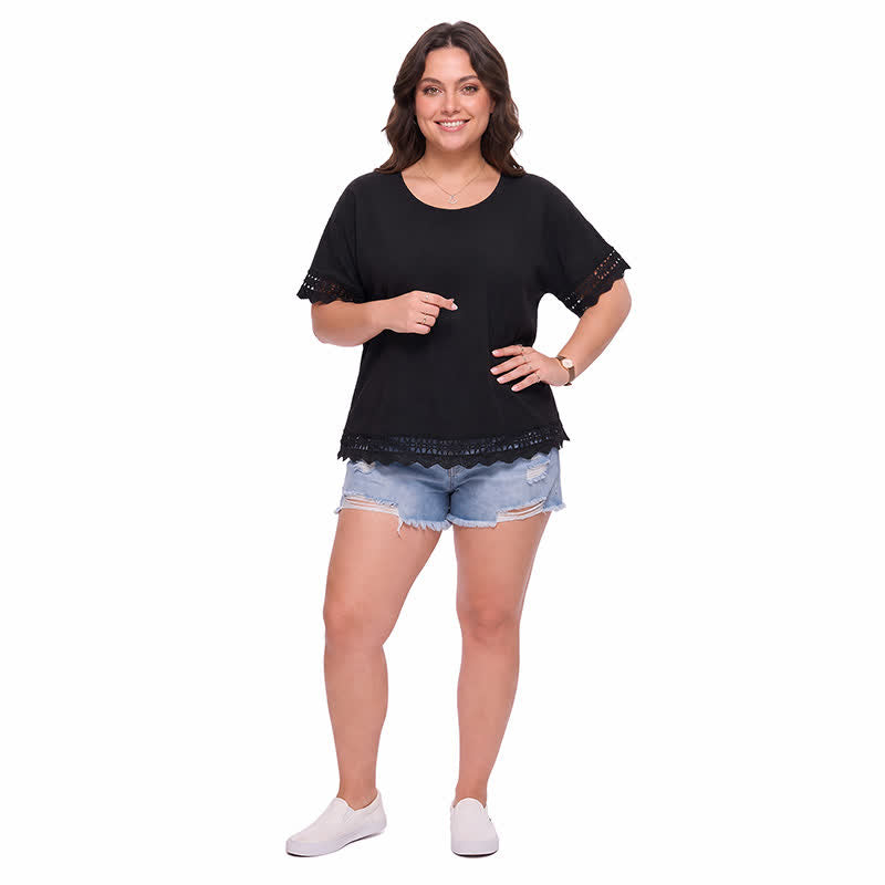 Plusock Plus Size Lace Trim Short Sleeve Blouse - image 6